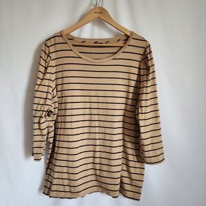 Talbots Tan and Black Striped 3/4 Puff Sleeve Top